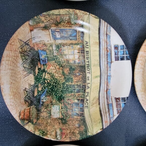 Set Of 6 Cider House Round Ceramic Plates With French Bistro Designs - Picture 5 of 5